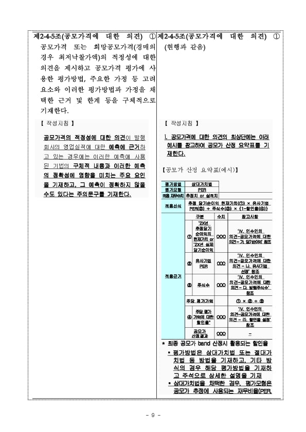 공모가 산정시 실적추정 관련 공시서식 개정 이미지 9