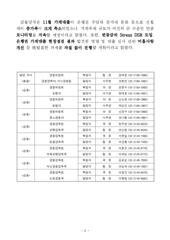 2023년 11월중 가계대출 동향(잠정) 이미지 3