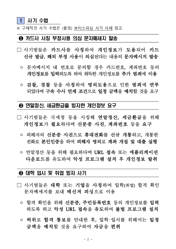 연초에 많이 발생하는 카드발급, 연말정산, 합격문자 등 보이스피싱 사기 수법, 늘.꼭.또 하세요! PC 본문 이미지 2