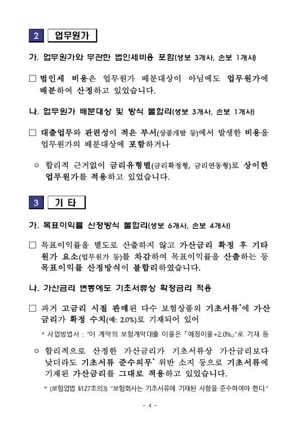 보험계약대출 가산금리 산정체계 점검결과 이미지 4