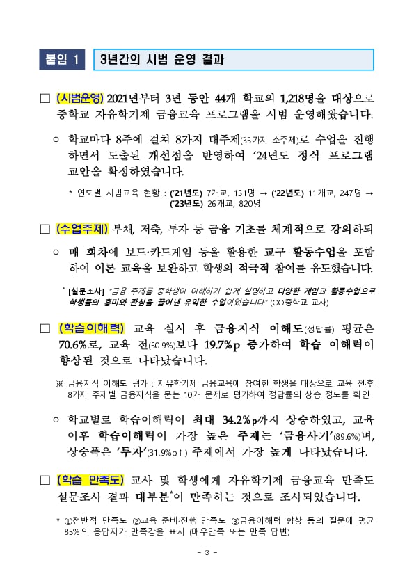 24년도부터 중학교 자유학기제 금융교육 프로그램을 전국 중학교에 확대제공합니다 이미지 3