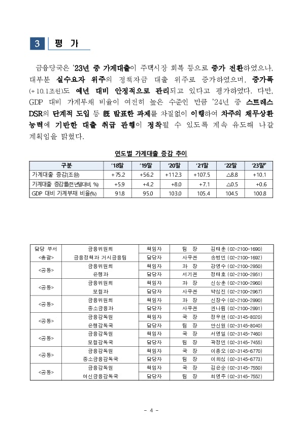 2023년 중 가계대출 동향(잠정) 이미지 4