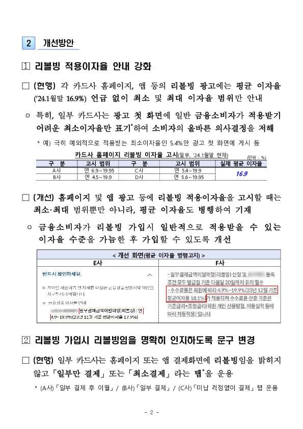 카드사 리볼빙 광고, 다음과 같이 개선하겠습니다! - 여신금융협회와 공동으로 소비자 피해 우려 사항 정비 - PC 본문 이미지 2