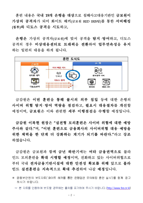 사이버위협 대응을 위해 화이트해커를 통한 은행업권 모의해킹 훈련 실시 PC 본문 이미지 2