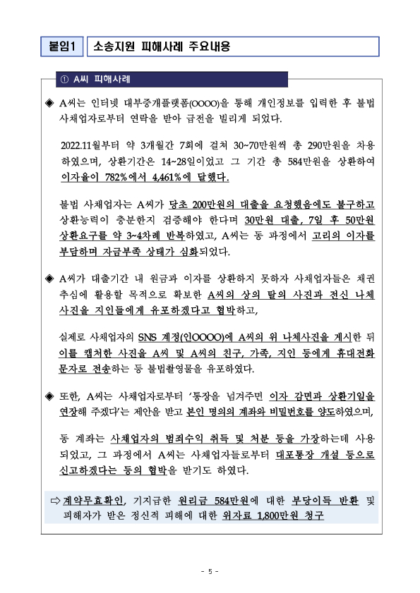 부처간 칸막이를 없앤 적극적인 공조로 반사회적 불법대부계약 무효화 소송 2차 지원 착수 이미지 5