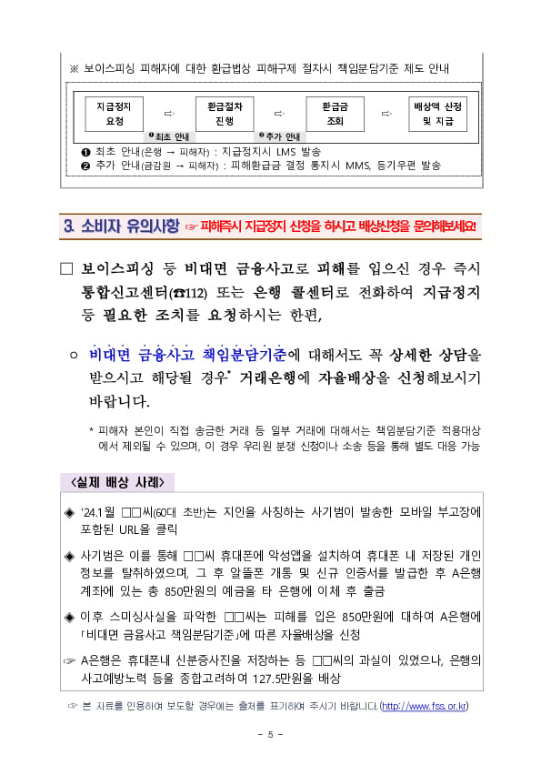 보이스피싱 등 비대면 금융사고 피해 발생시 은행권 자율배상 제도를 통해 보상 받을 수 있는지 꼭 확인해보세요 이미지 5