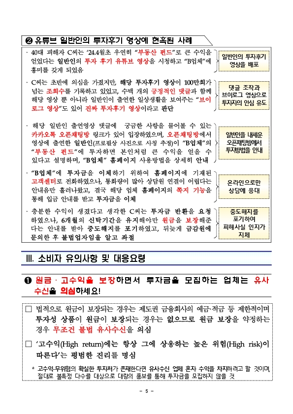 부동산펀드로 원금보장,고수익이 가능하다고 현혹하는 유사수신업체를 주의하세요! 이미지 5