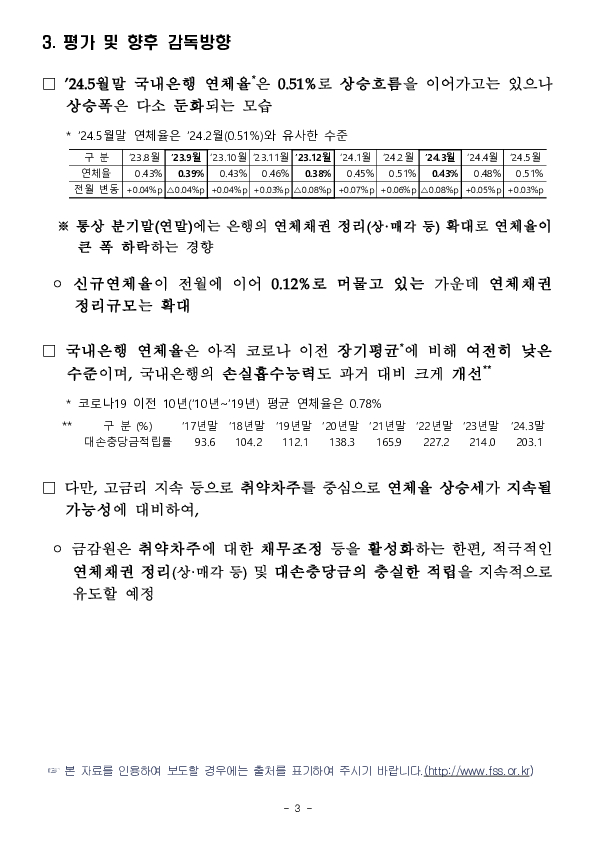 '24.5월말 국내은행의 원화대출 연체율 현황(잠정) 이미지 3