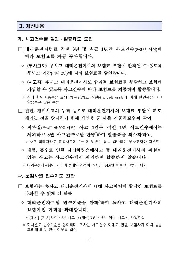 대리운전기사가 안정적으로 생계를 유지할 수 있도록 대리운전자보험의 보험료 부과체계를 합리적으로 개선합니다 이미지 3