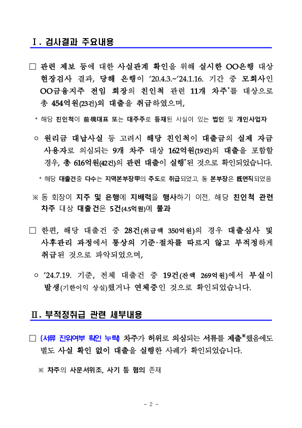 은행 대출취급 적정성 관련 수시검사결과(잠정) PC 본문 이미지 2