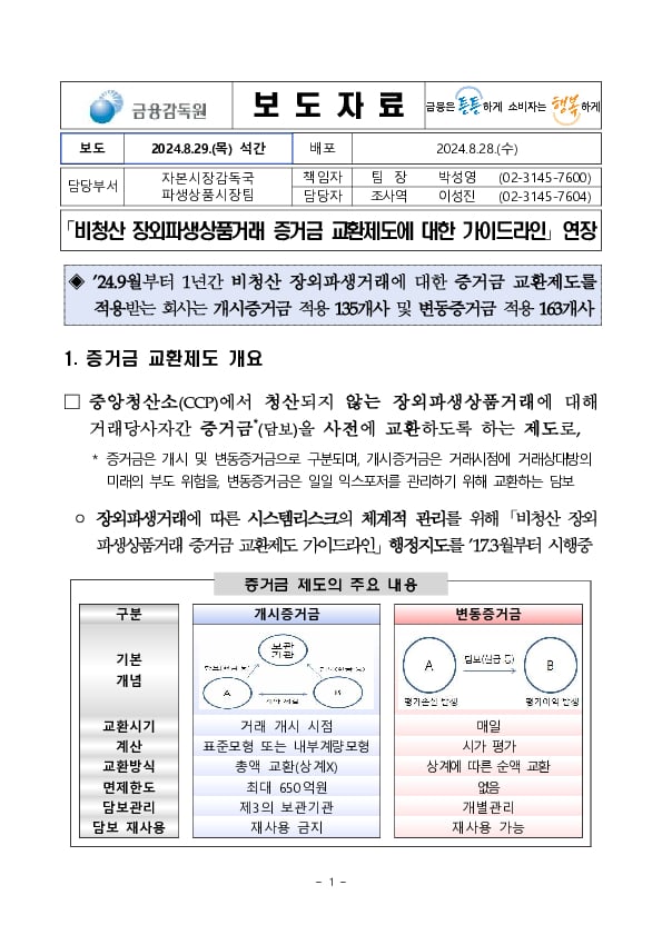 비청산 장외파생거래 증거금 교환제도에 대한 가이드라인 연장(안) PC 본문 이미지 1