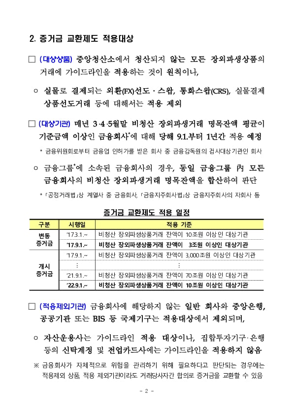 비청산 장외파생거래 증거금 교환제도에 대한 가이드라인 연장(안) 이미지 2