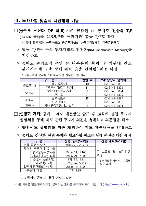 투자자에게 공매도 통합가이드라인을 제시하고, 투자자별 맞춤식 지원체계를 통해 공매도 전산화를 차질없이 진행하겠습니다 이미지 5