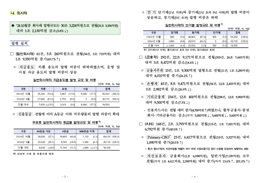 '24.10월중 기업의 직접금융 조달실적 PC 본문 이미지 2