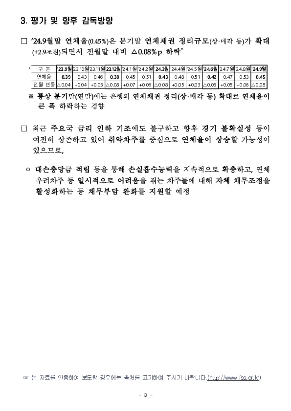 '24.9월말 국내은행의 원화대출 연체율 현황(잠정) 이미지 3