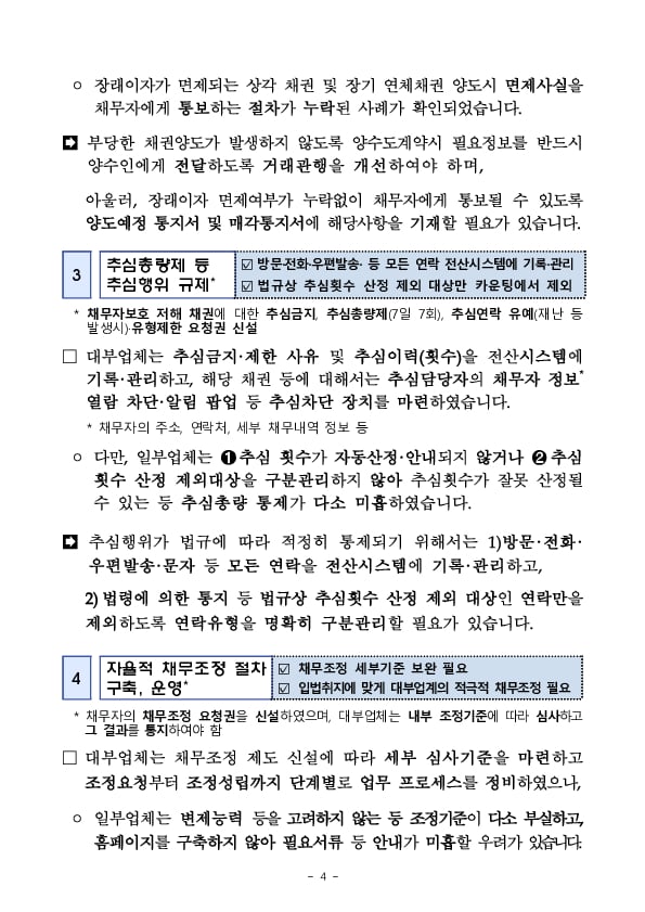 대부업계의 「개인채무자보호법」 준비실태 사전 현장점검 결과 및 대부업 이용자 유의사항 안내 이미지 4