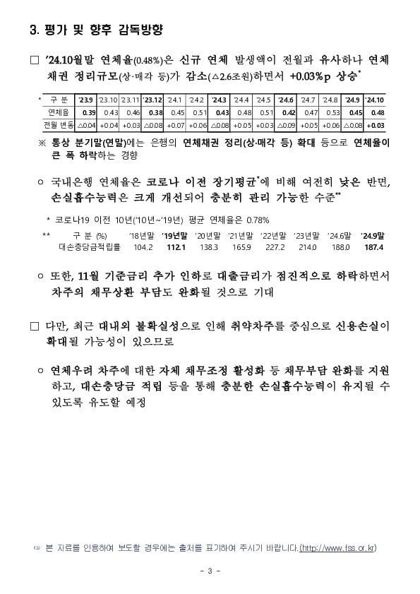 '24.10월말 국내은행의 원화대출 연체율 현황(잠정) 이미지 3