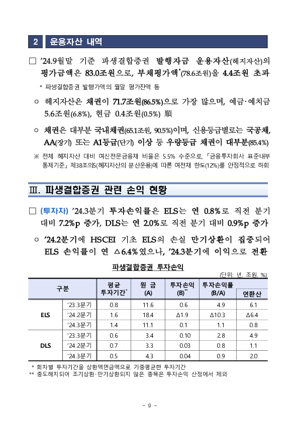 '24년 3분기 중 증권회사 파생결합증권 발행 운용 현황 이미지 9