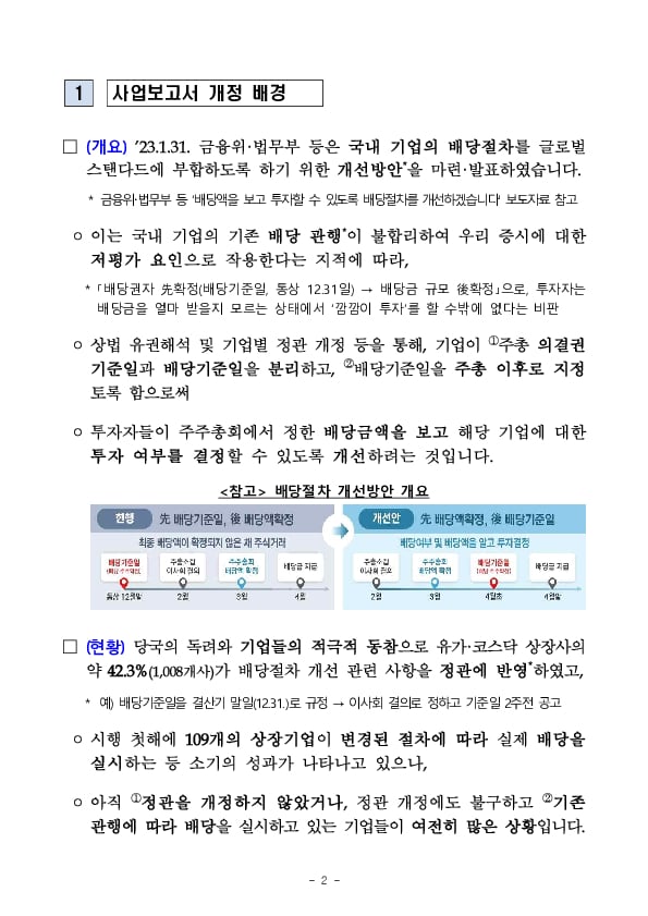 내년부터 배당 절차 개선방안 이행 관련 사항을 사업보고서에 구체적으로 기재해야 합니다 PC 본문 이미지 2