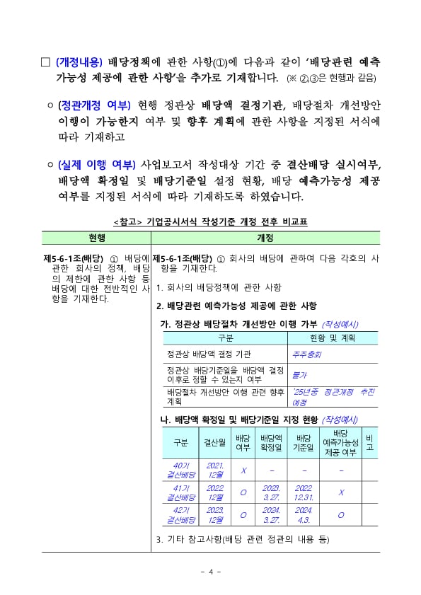 내년부터 배당 절차 개선방안 이행 관련 사항을 사업보고서에 구체적으로 기재해야 합니다 이미지 4