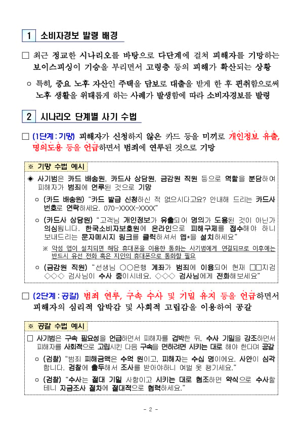 고령층을 대상으로 범죄에 연루되었다며 거액 주택담보대출을 유도하는 보이스피싱에 주의하세요!!! 이미지 2