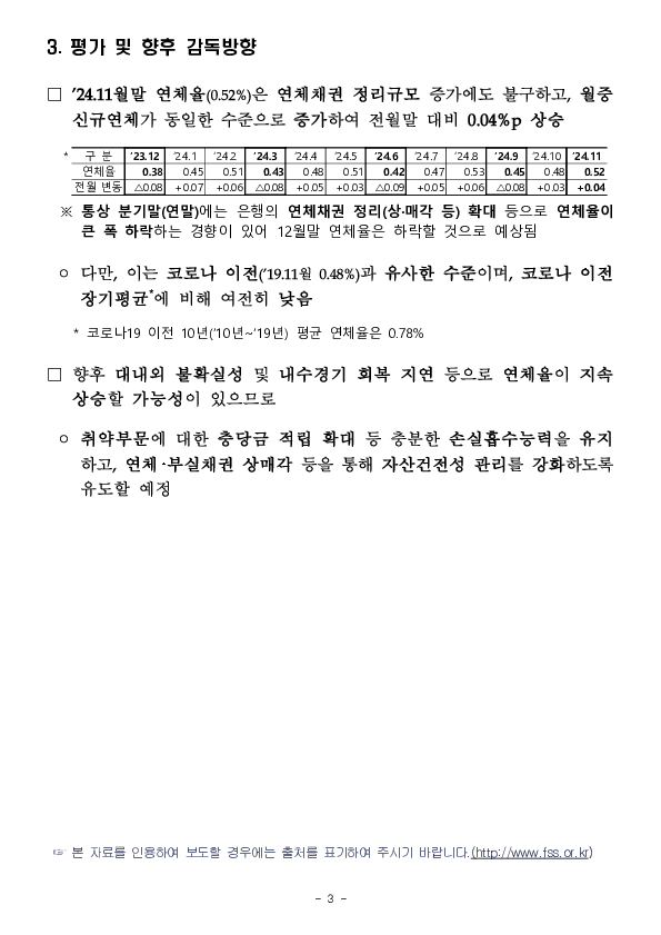 24.11월말 국내은행의 원화대출 연체율 현황(잠정) 이미지 3