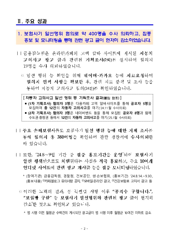 보험사기방지 특별법 개정 이후 주요성과 및 향후계획 이미지 2