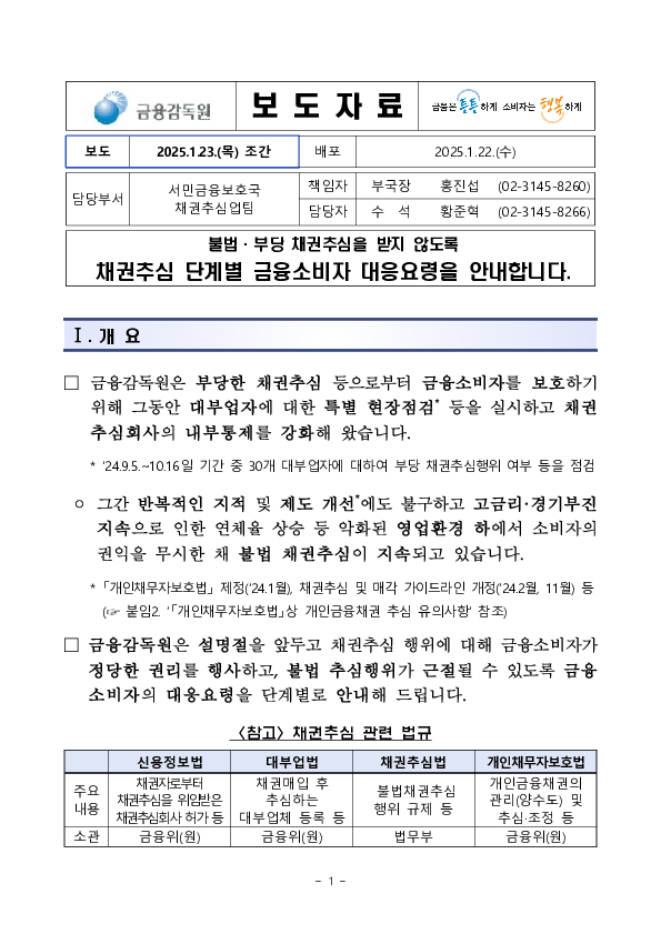 불법,부당 채권추심을 받지 않도록 채권추심 단계별 금융소비자의 단계별 대응요령을 안내합니다. PC 본문 이미지 1