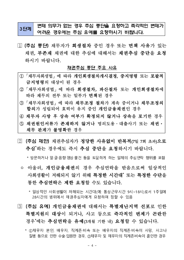 불법,부당 채권추심을 받지 않도록 채권추심 단계별 금융소비자의 단계별 대응요령을 안내합니다. 이미지 4