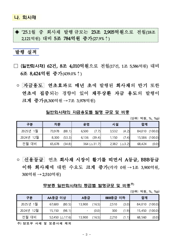 '25.1월중 기업의 직접금융 조달실적 이미지 3