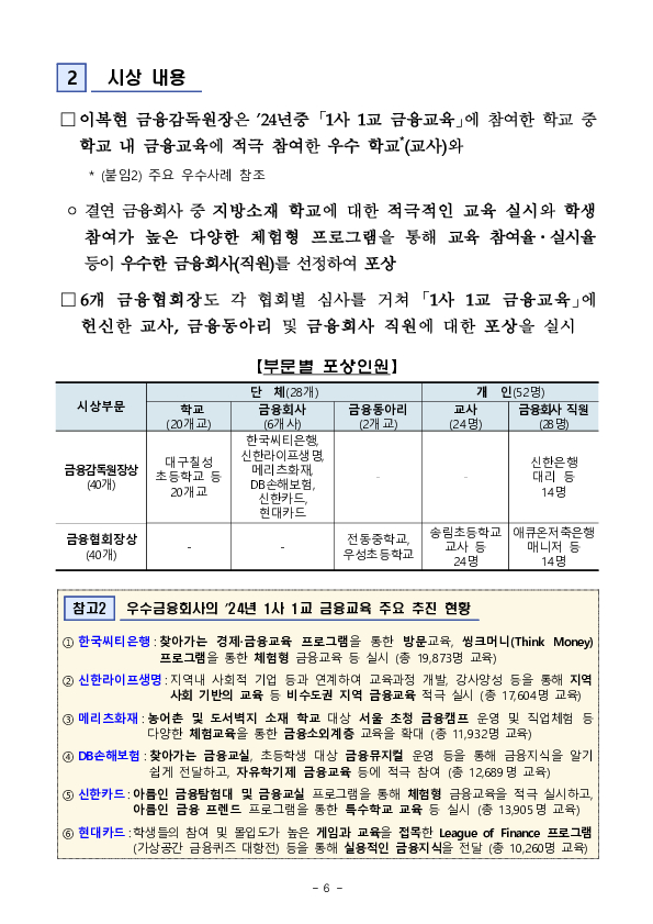 금감원은 「1사 1교」 결연 이후 학교 금융교육이 지속될 수 있도록 「1사 1교 금융교육 점프업」 프로그램을 추진하겠습니다 이미지 6