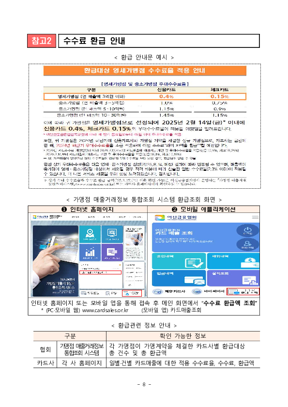 새로운 우대수수료율이 적용되는 2025년 상반기 영세,중소가맹점 선정결과 및 2024년 하반기 신규가맹점에 대한 카드수수료 환급 안내 등 이미지 8