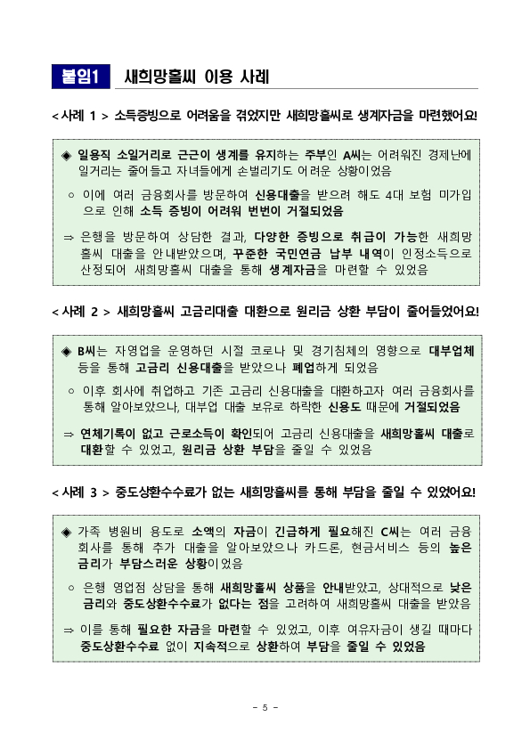 새희망홀씨 공급 확대를 통해 서민,취약계층의 금융애로 해소를 위해 노력하겠습니다. 이미지 5