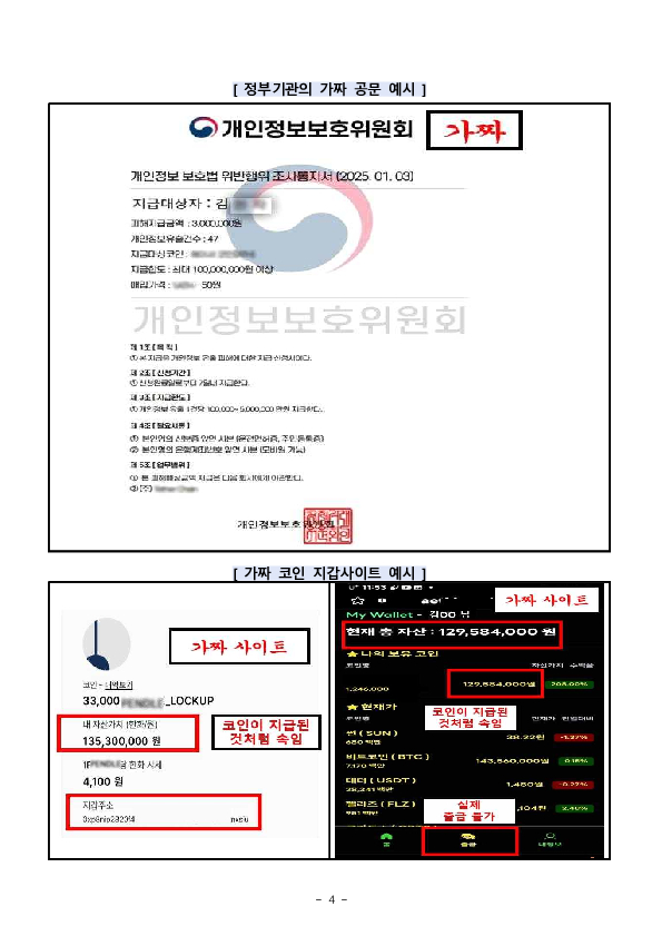 금융회사 또는 가상자산사업자의 직원을 사칭하며 손실 보상금명목으로 가짜 코인을 지급하는 사기에 현혹되지 마세요 이미지 4