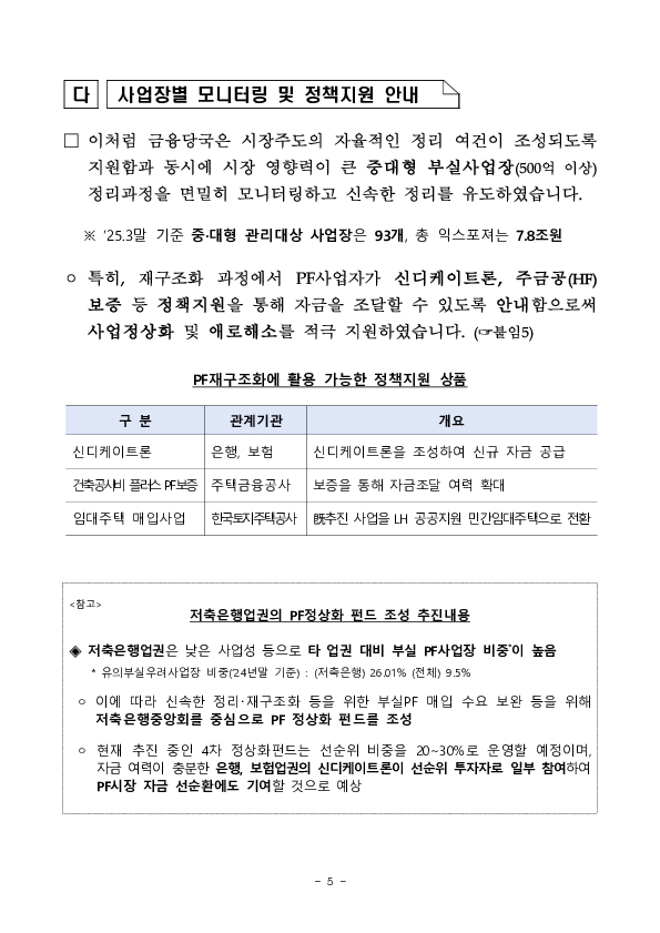 全금융권 부동산PF 정리,재구조화 경과 및 그간의 실적 이미지 5