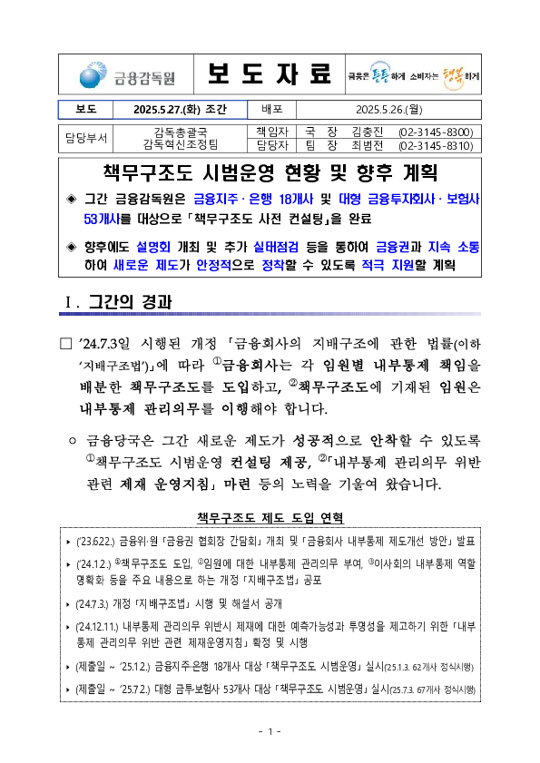 책무구조도 시범운영 현황 및 향후 계획 이미지 1