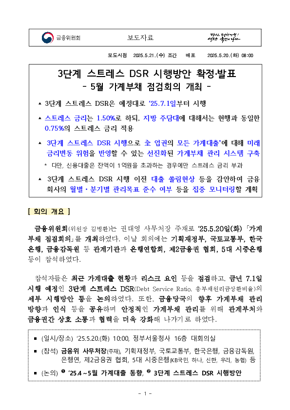 3단계 스트레스 DSR 시행방안 확정 발표 이미지 1