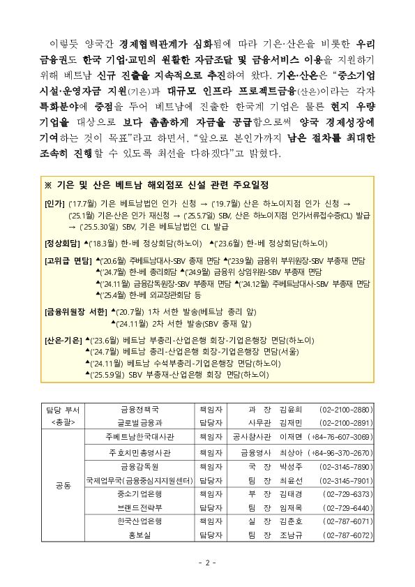 베트남중앙은행(SBV), 기업은행(법인) 및 산업은행(지점) 인가서류접수증(Confirmation Letter) 발급 완료 PC 본문 이미지 2