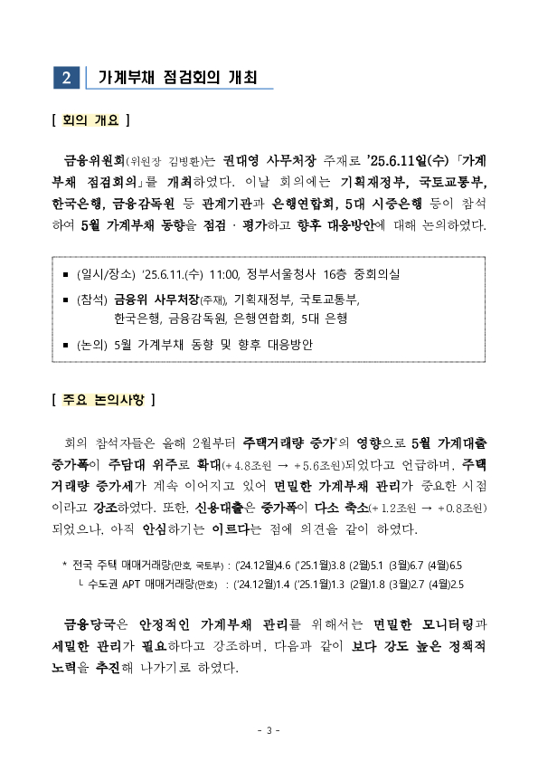 5월중 가계대출 동향(잠정) 및 「가계부채 점검회의」 개최 이미지 3