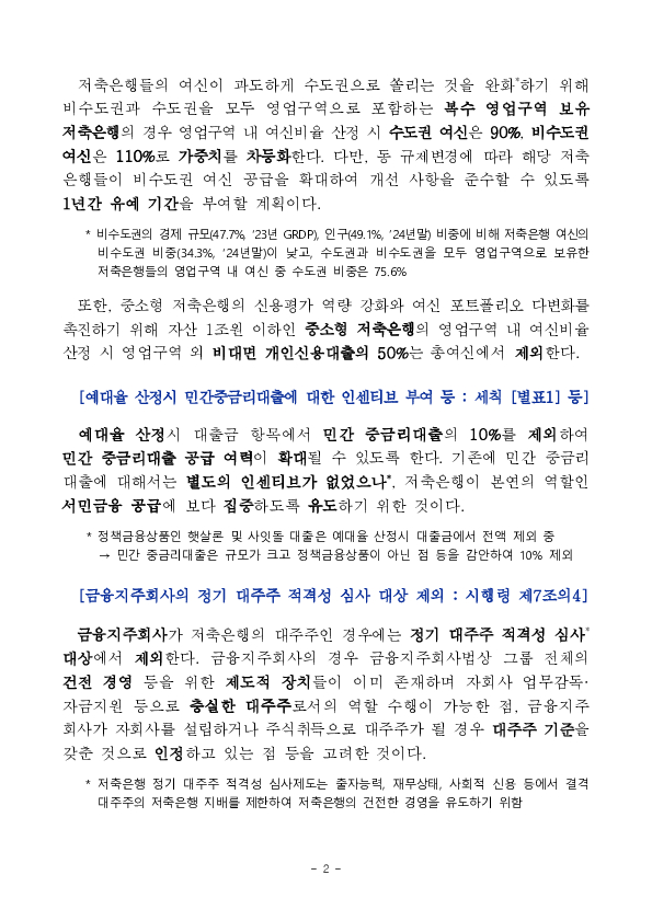 저축은행 역할 제고방안('25.3.20.) 후속 상호저축은행법 하위규정 개정 추진 PC 본문 이미지 2