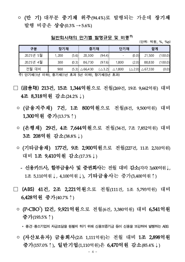 '25.5월중 기업의 직접금융 조달실적 이미지 4