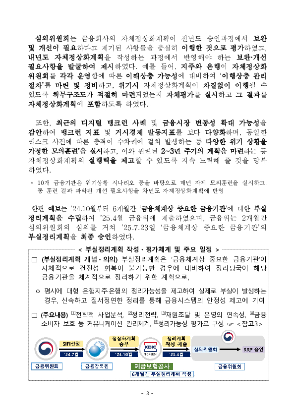 2025년도 금융체계상 중요한 금융기관의 자체정상화,부실정리계획을 마련하였습니다. 이미지 3