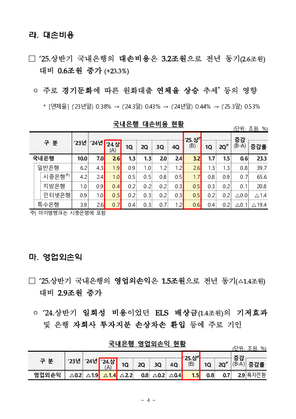 2025년 상반기 국내은행 영업실적(잠정) 이미지 4