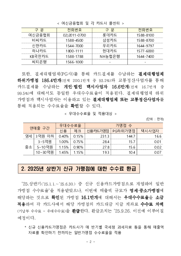 2025년 하반기 영세,중소가맹점 선정결과 및 2025년 상반기 신규가맹점에 대한 카드수수료 환급 안내 PC 본문 이미지 2