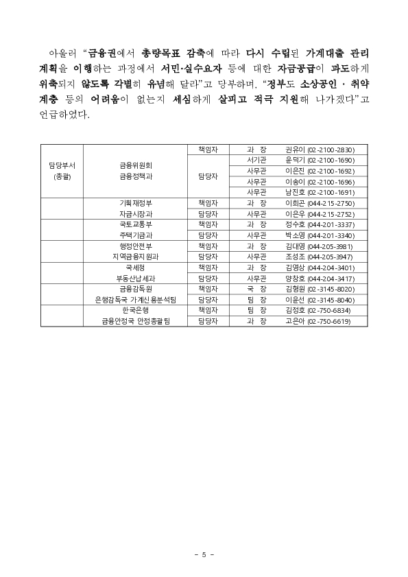 7월중 가계대출 동향(잠정) 및 「가계부채 점검회의」 개최 이미지 5