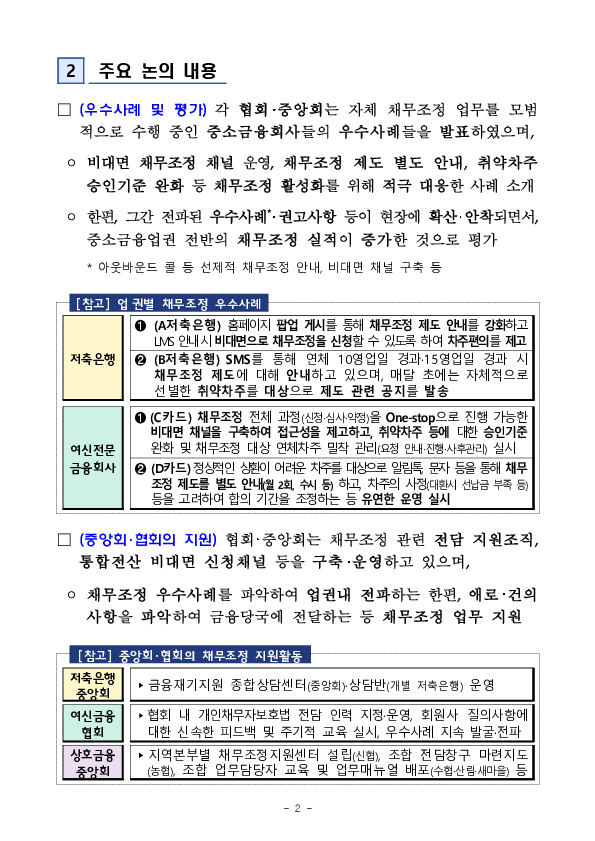 금융감독원, 중소금융업권 자체 채무조정 활성화를 위한 간담회 개최 PC 본문 이미지 2