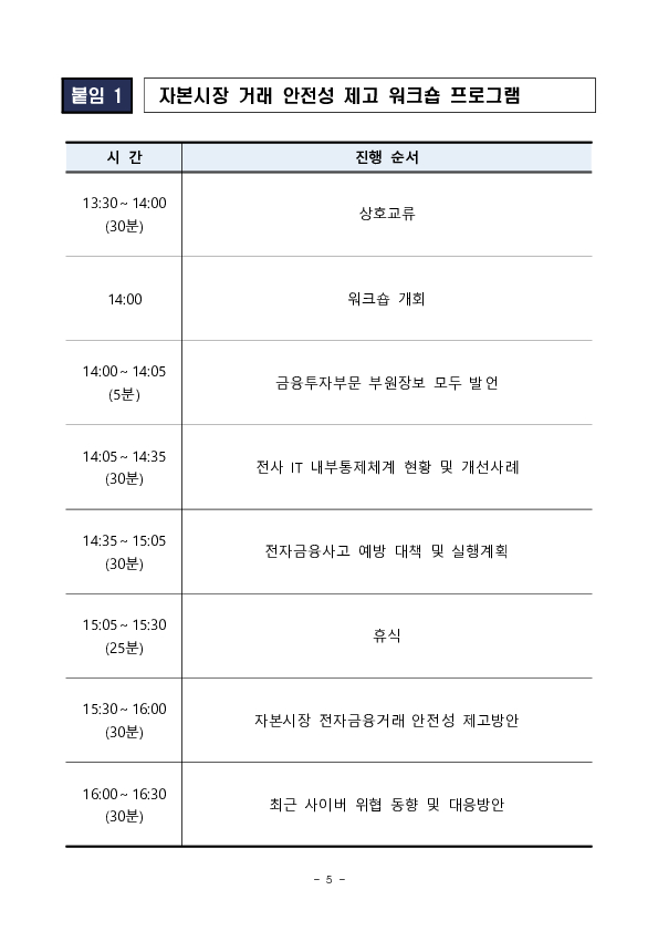 자본시장 거래 인프라 안전성, 투자자 보호의 시작입니다. - 금융감독원, 「자본시장 거래 안전성 제고」 워크숍 개최 - 이미지 5