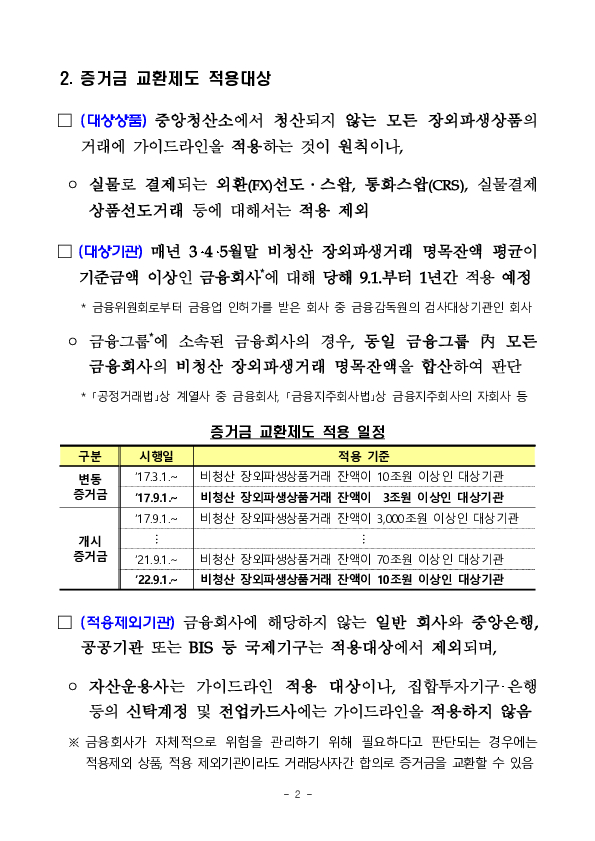 「비청산 장외파생상품거래 증거금 교환제도에 대한 가이드라인」 연장 PC 본문 이미지 2