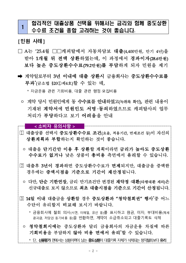 주요 민원사례로 알아보는 소비자 유의사항 - 대출상품 선택 및 신용카드 이용 관련 유의사항 - PC 본문 이미지 2