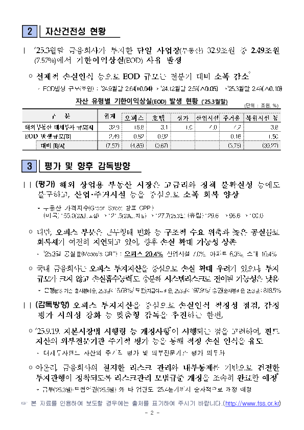 '25.3월말 기준 금융회사 해외 부동산 대체투자 현황 PC 본문 이미지 2